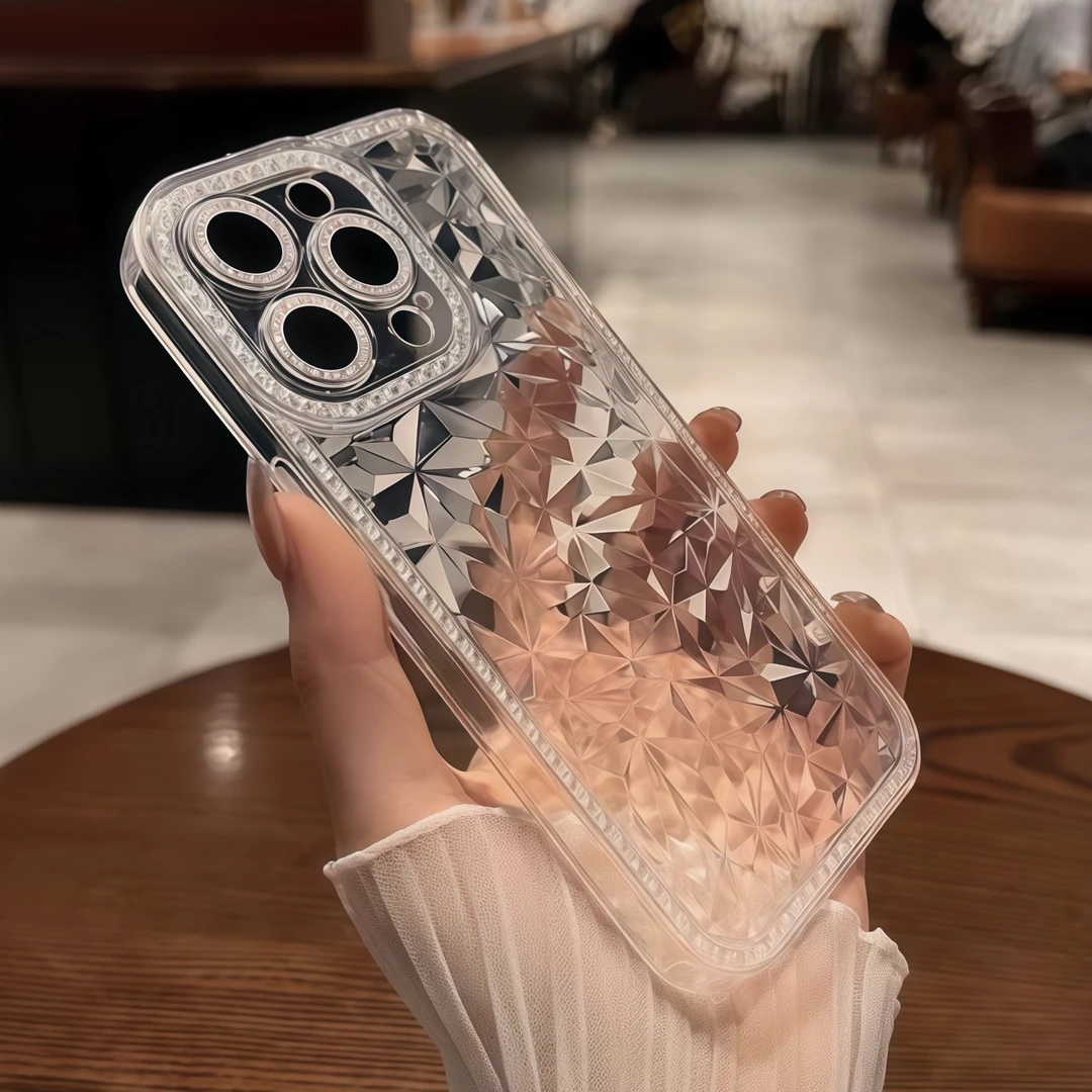 高颜值闪钻石纹适用苹果16promax手机壳iPhone15透明14闺蜜13套12