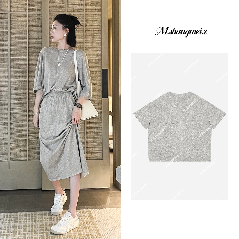 M.SHANGMEI.Z/沐熙【大象灰】美大哥大版型休闲宽松圆领T恤X06T3576
