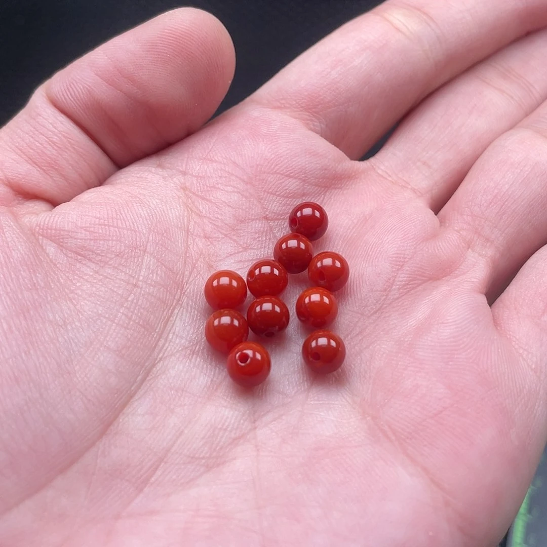 南红玛瑙6mm柿子红圆珠一组10颗未镶嵌