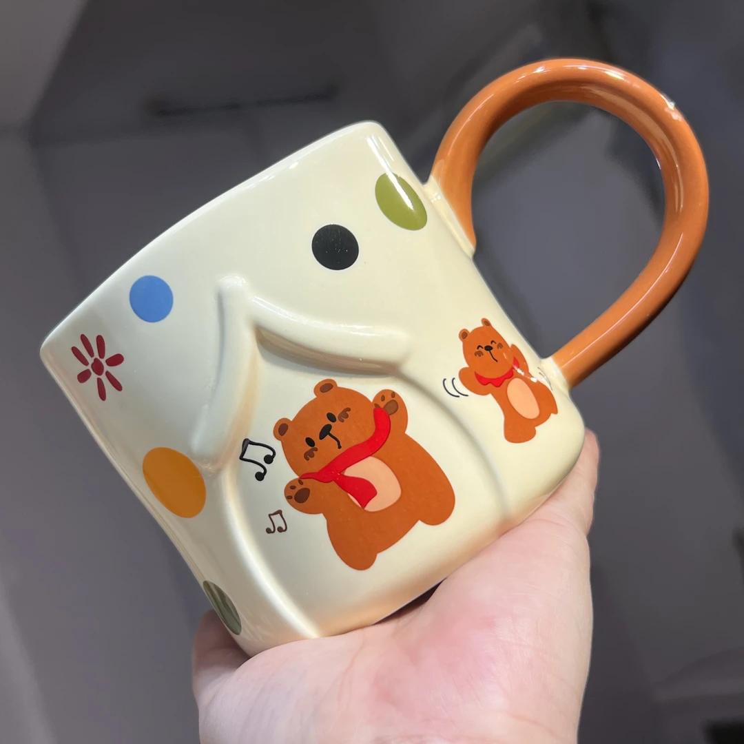 【嘟嘟好】唱歌小熊马克杯大容量陶瓷杯卡通可爱高颜值喝水杯子