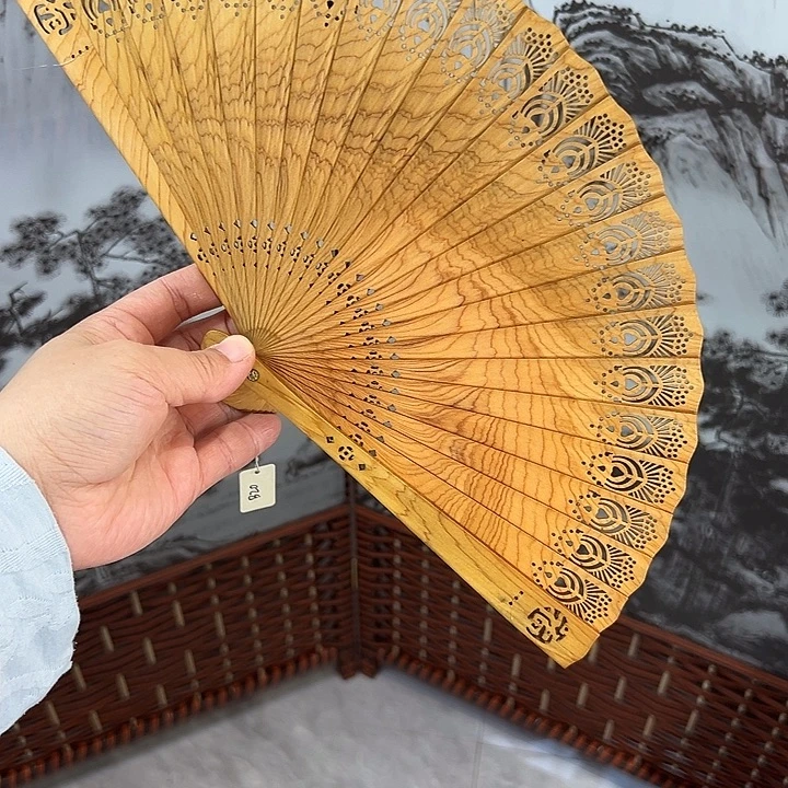 木太行崖柏木折扇镂雕长18