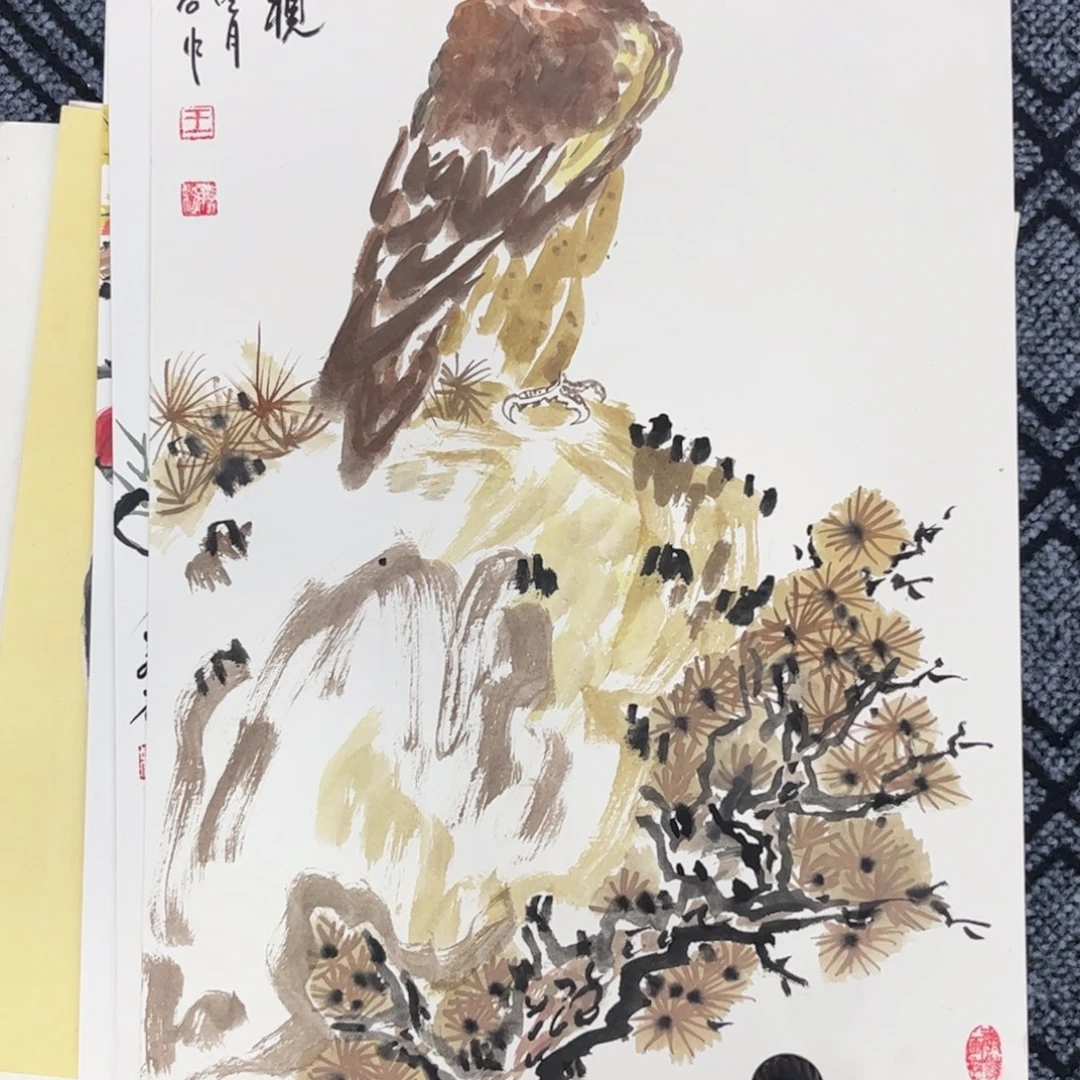 国画硬卡花鸟作品m