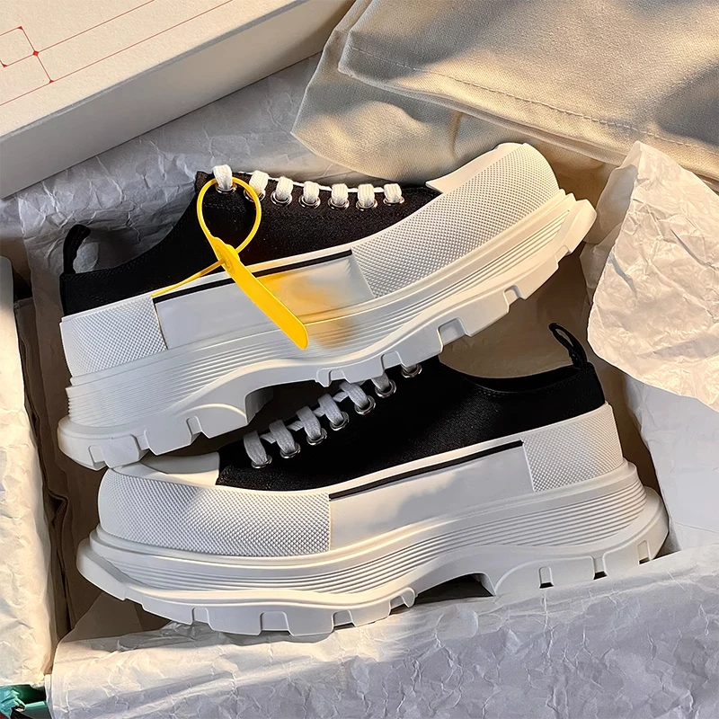 夕麦昆帆布鞋男女款2025新款时尚厚底休闲百搭小白鞋