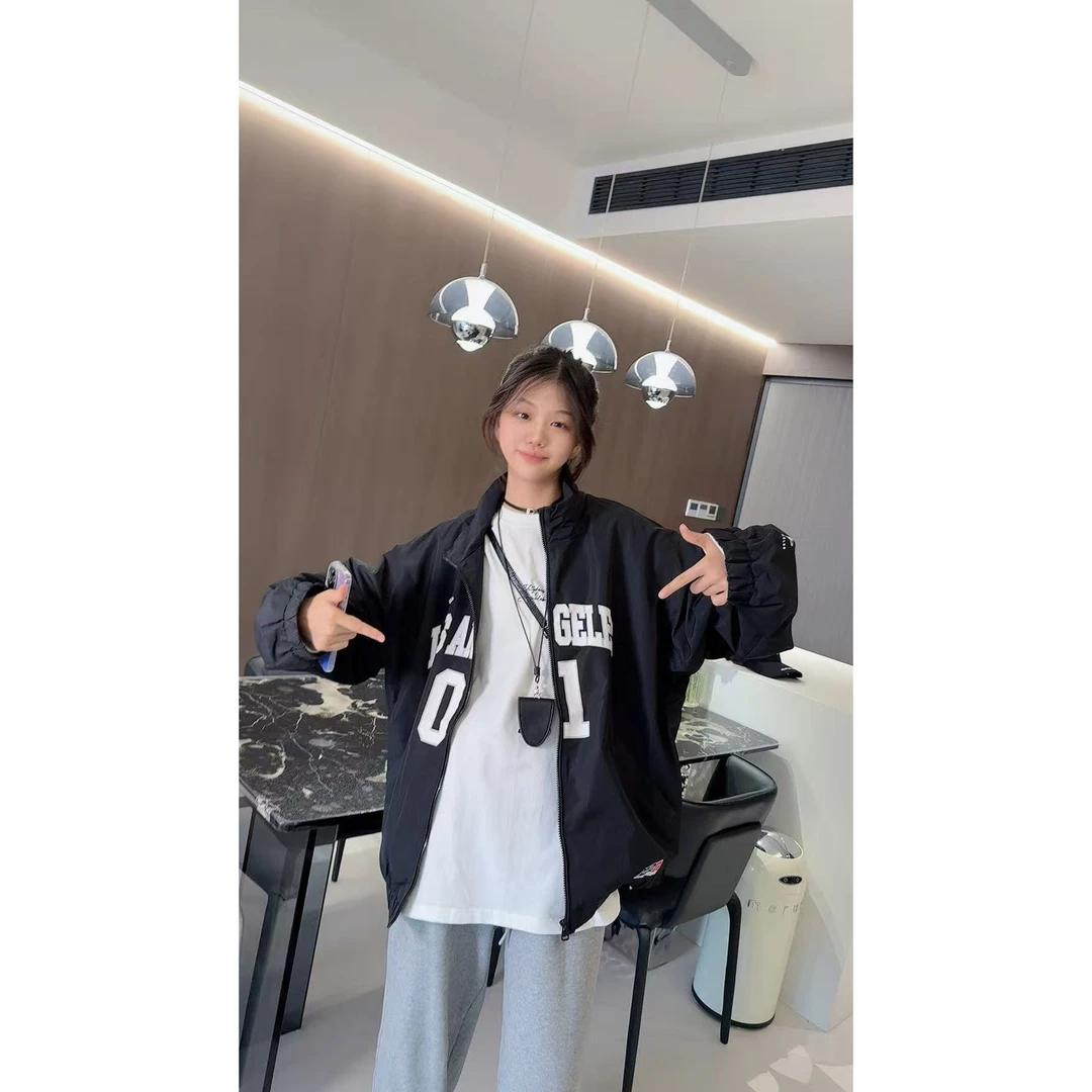 TTY青少年装 2025新款秋季纯色宽松字母图案百搭棒球服外套278044