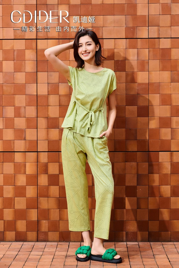 凯迪娅女士流金丝光棉满印半袖家居服套装25501