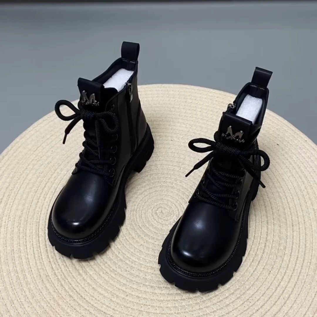 爆款厚底短靴女英伦风2025年新款秋冬加绒棉靴时尚休闲圆头马丁靴