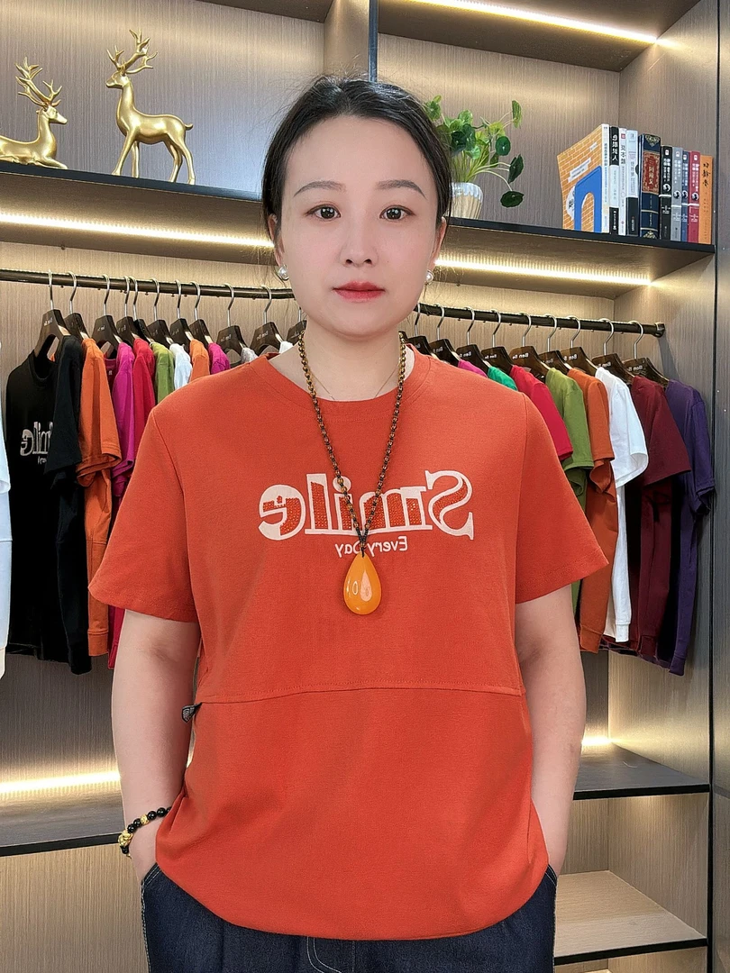 【218】夏季圆领烫钻短袖宽松型不起球T恤洋气夏装时尚韩版显瘦舒适