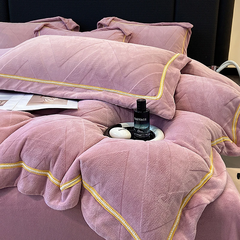 棉华纺   W系列 加厚高克重工艺款牛奶绒加厚保暖四件套床上套件