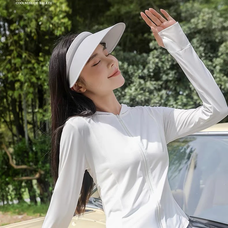 小野明星同款夏季遮阳防紫外线云纱瑜伽外套女户外运动修身防晒衣