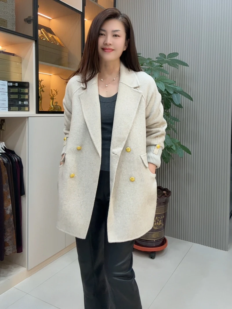 18-双面绒大衣中长款宽松针织袖