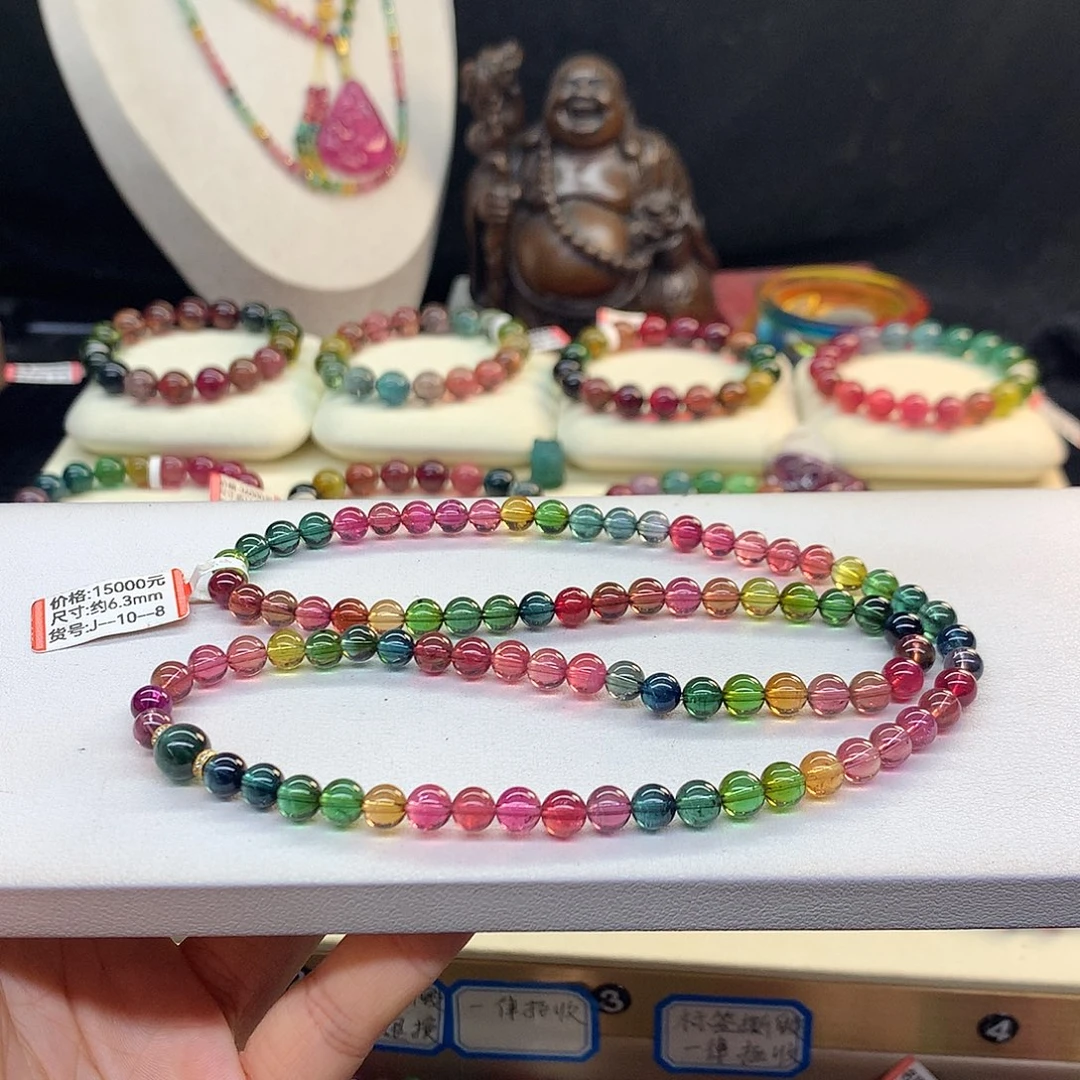 碧玺未镶嵌手串6.3/色标。