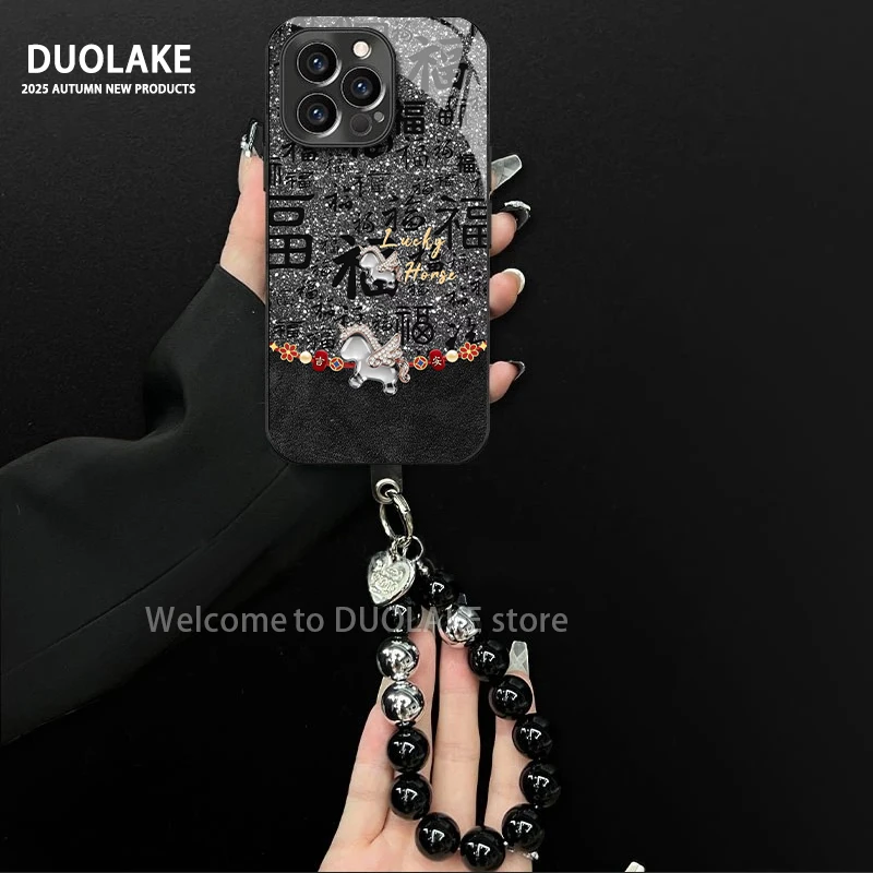 百福小马适用苹果vivo华为oppo小米iPhone17电镀玻璃防摔手机壳