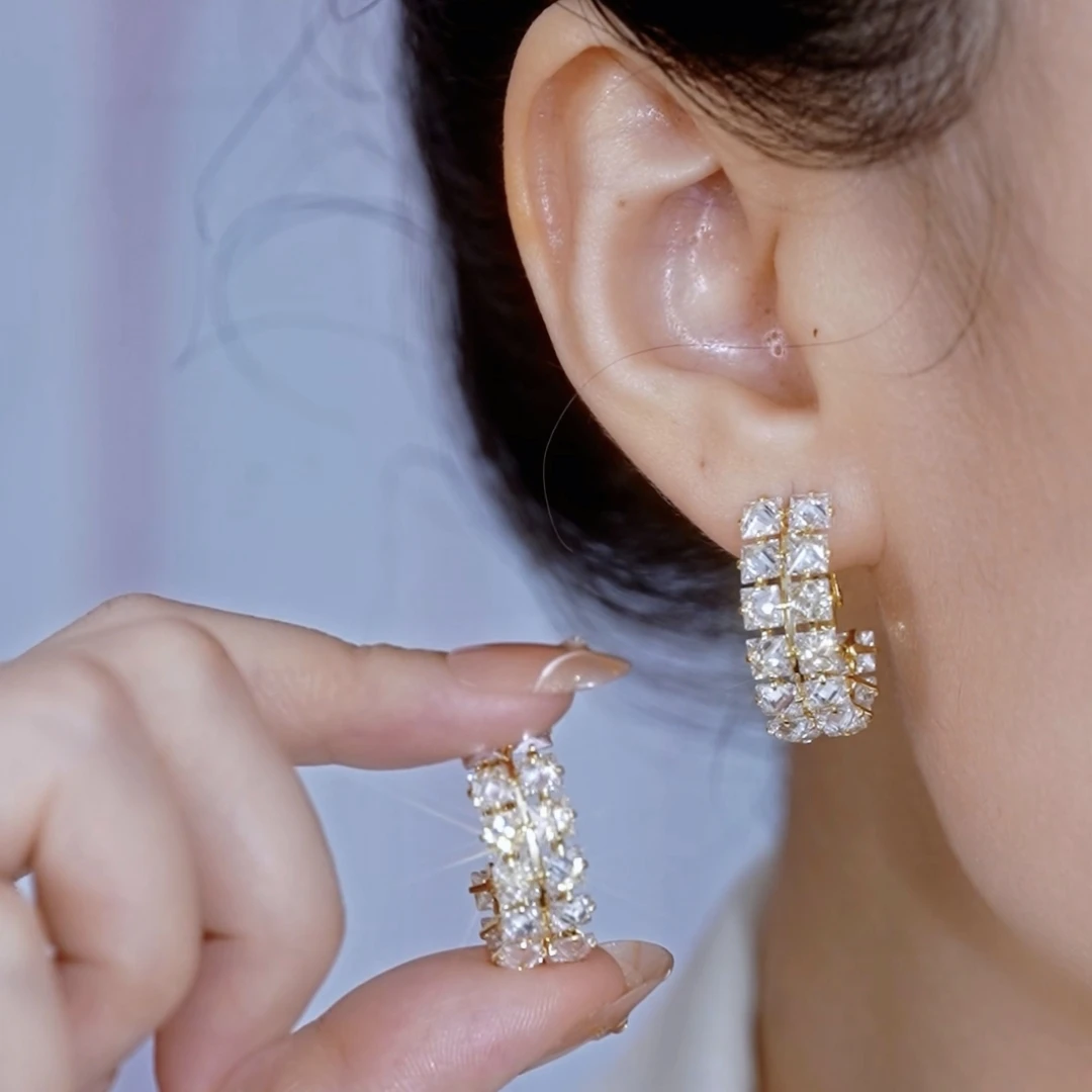 铜合金耳饰 镶嵌百搭原创设计日韩素款耳环金色时尚银杏叶耳饰