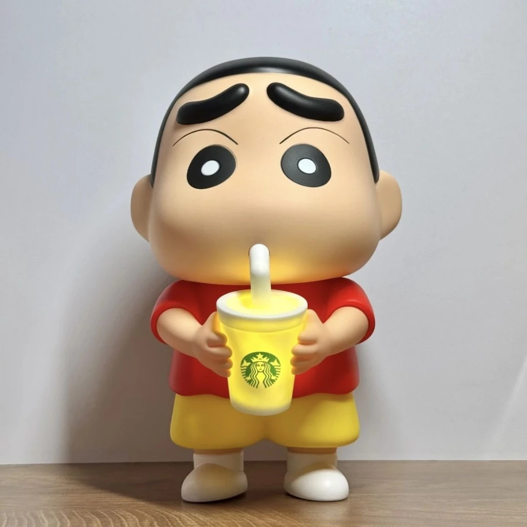 GO高品质25cm中号奶茶蜡笔小新搪胶小夜灯家居摆件潮玩送礼好物
