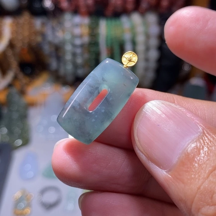 翡翠18K金镶嵌颈饰方扣280