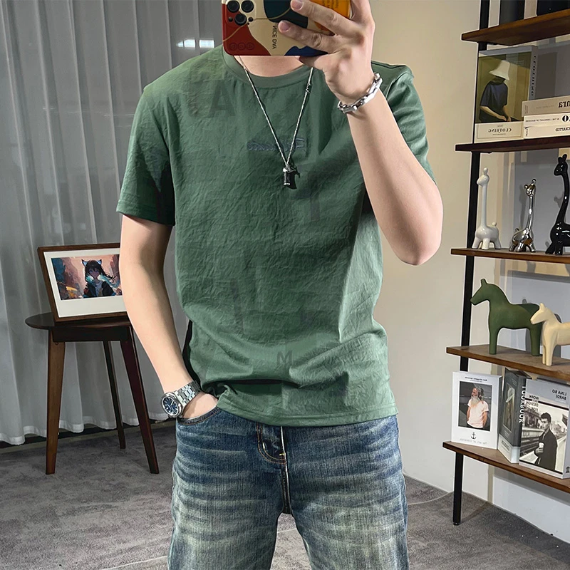 萨尔布勒斯圆领透气夏季男装修身短袖潮流半袖印花休闲短袖上衣