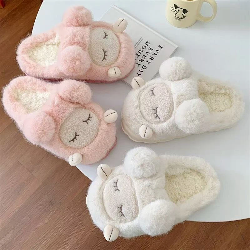 可爱毛毛拖鞋女款外穿2025秋冬季新款家居防滑厚底保暖包头棉拖鞋
