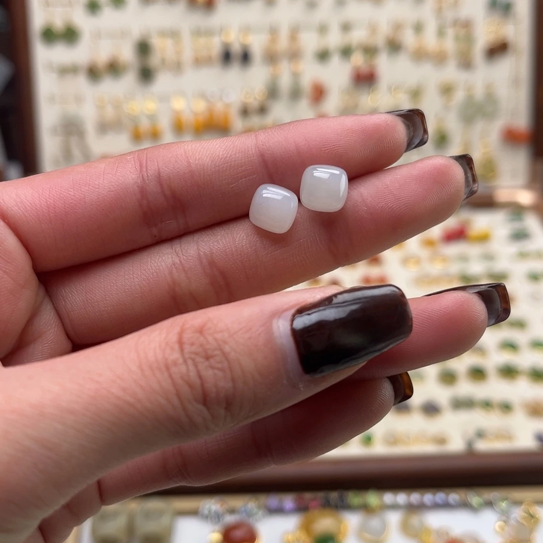 和田玉银S925镀金镶嵌耳饰