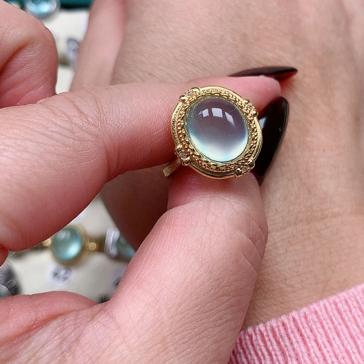 蛇纹石玉戒指银S925镶嵌酸****）