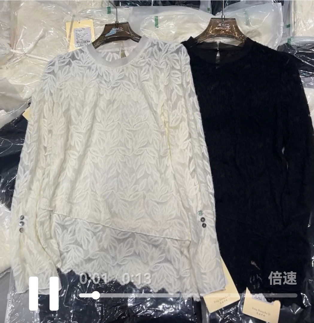 提花镂空蕾丝长袖圆领上衣567