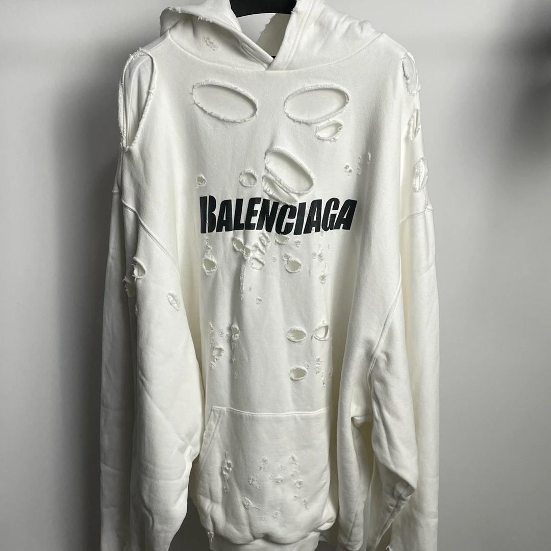 未使用 Balenciaga/巴黎世家 （vd）白色大破坏双层卫衣 0440