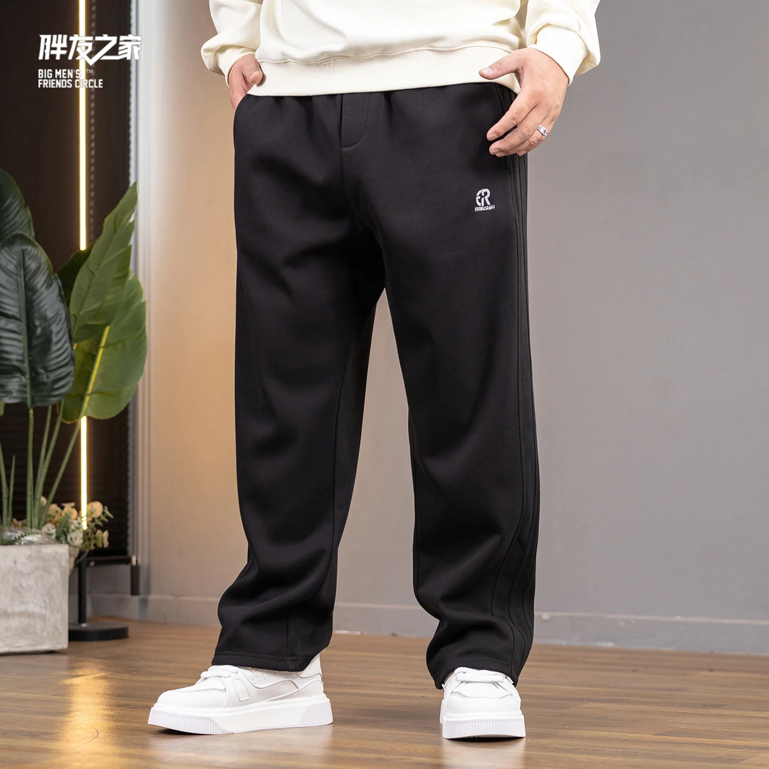 大码男士石墨烯暖绒直筒裤秋冬款加绒保暖宽松休闲长裤PC510111-1