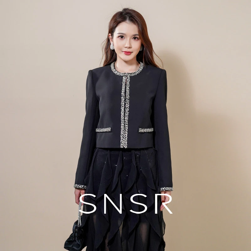 SNSR/圣妮思25秋季新款重工轻奢钉珠醋酸长袖短外套25A0251WT210