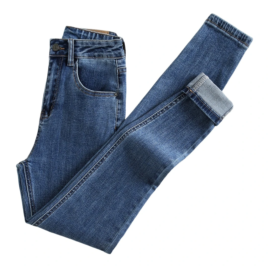 高腰小脚牛仔裤女2025秋季新款修身显瘦弹力加绒加厚紧身铅笔裤子