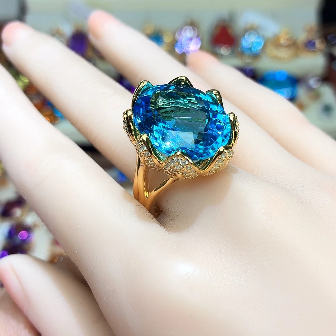 托帕石戒指银S925镶嵌