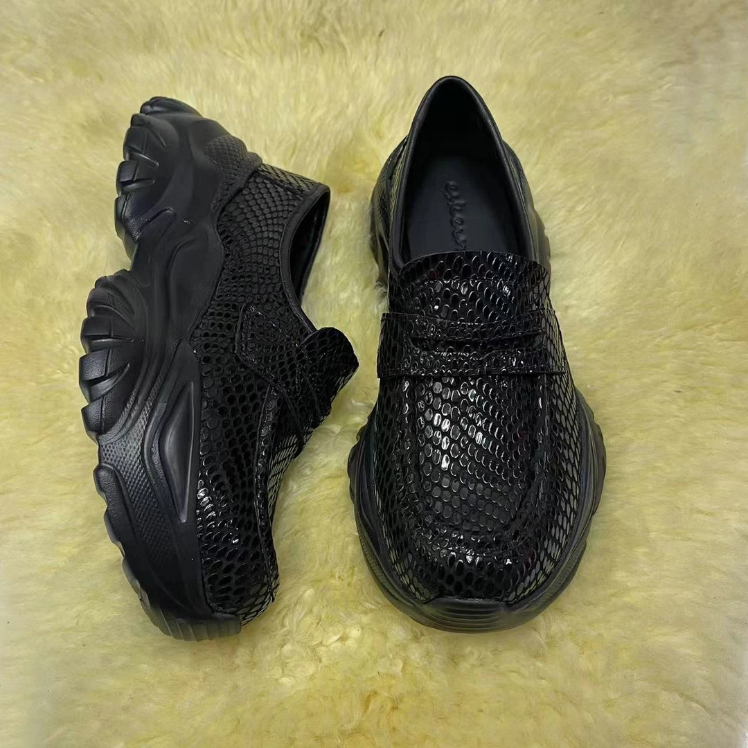 一斗金ESKEIN轻便5厘米厚底亮片乐福鞋牛皮34-43码软皮软底男女款