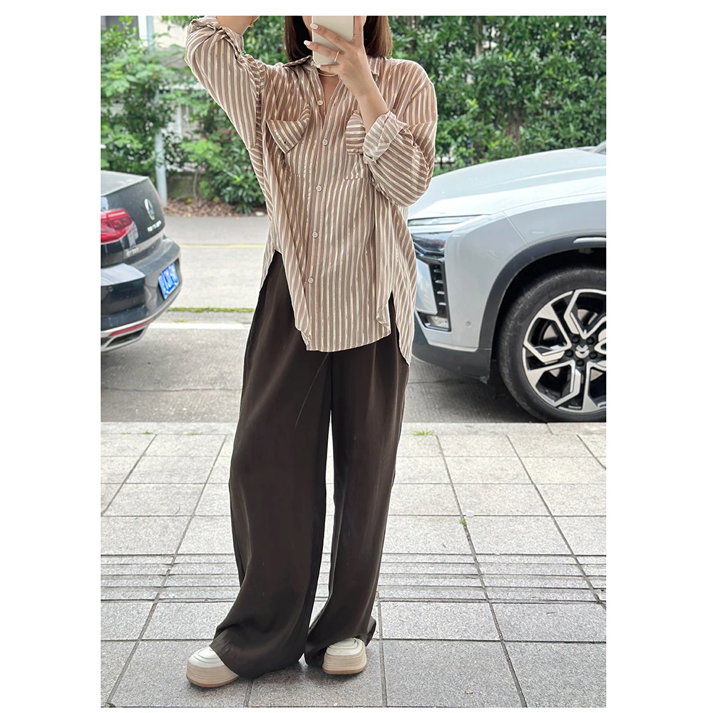 ZM1011春夏新款宽松条纹翻领长袖女士休闲衬衫