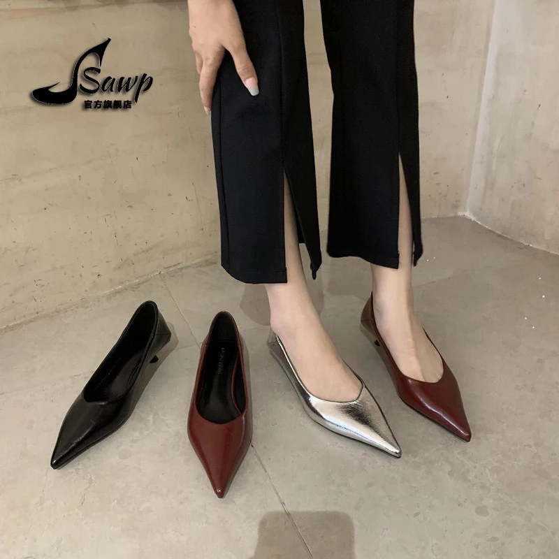 低跟单鞋女2025春季新品尖头浅口口鞋猫跟鞋气质简约舒适上班鞋