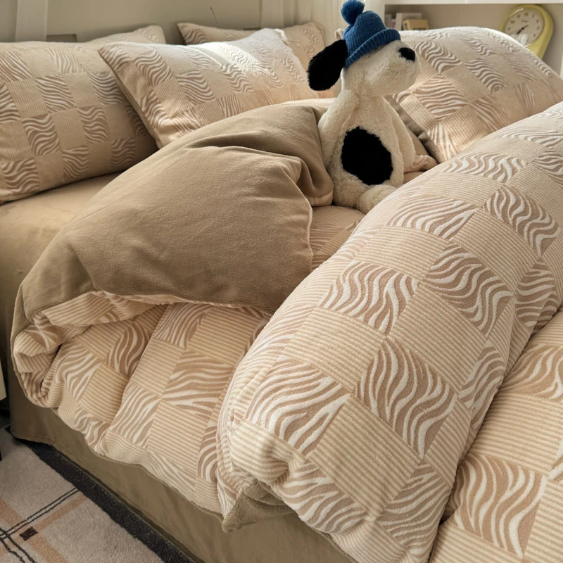 2025新款雕花牛奶绒四件套加厚冬季珊瑚绒床单被套加绒床品三件套