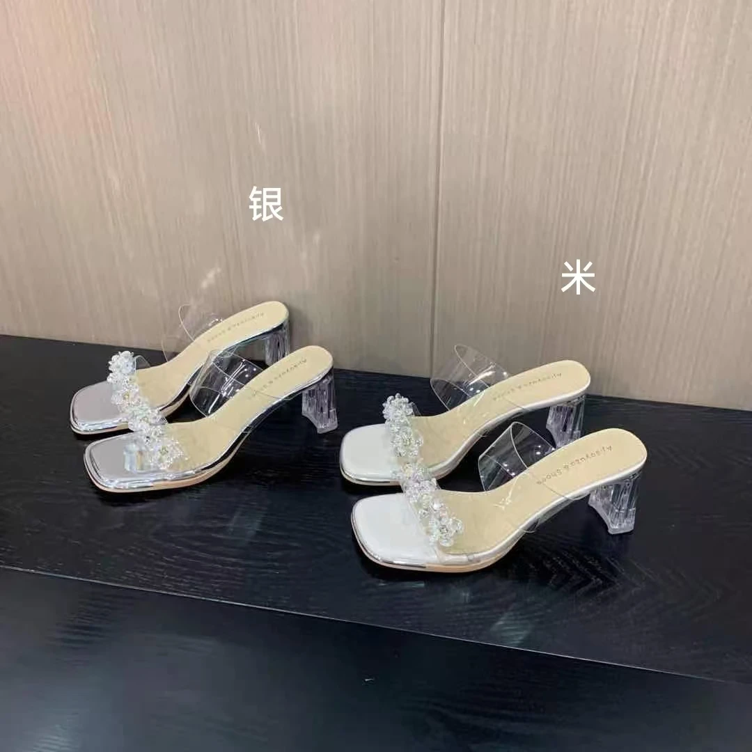 DACPAN- 花朵水钻透明带高跟凉鞋  跟高7 2025/盼·PP 53133