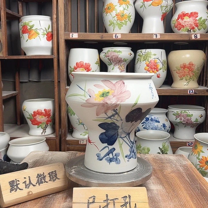 摆件高脚荷花款新款陶瓷陶瓷
