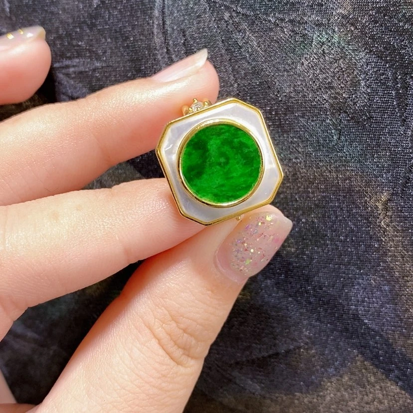 【闪购商品】翡翠戒指银S925镀金镶嵌戒指