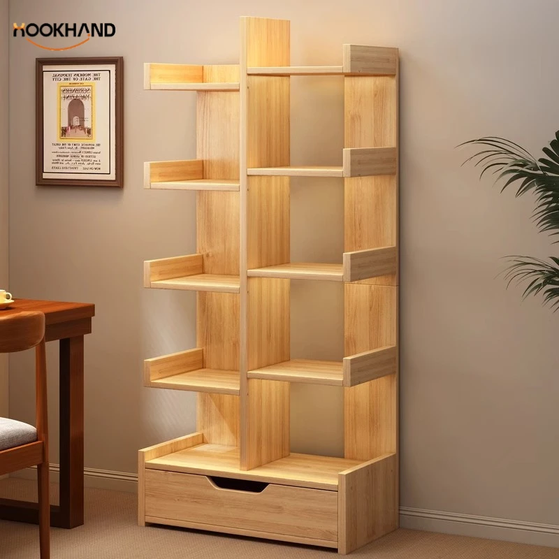 简易小书架落地置物架一体靠墙收纳架客厅办公展示架桌边储物窄柜