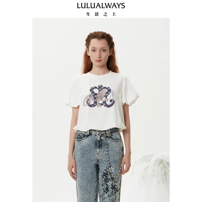 【媛媛女王专享】LULUALWAYS夏季新款印花LOGO基础款T恤
