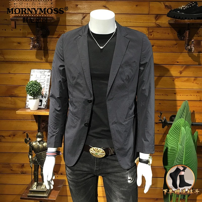 春秋韩版潮流西装外套男2025新款中青年黑色单西商务休闲西服男