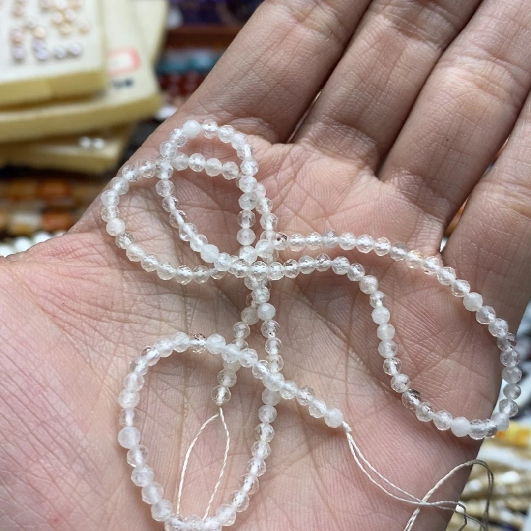 玛瑙/玉髓未镶嵌珠宝半成品一条天然3mm切面白水晶圆珠