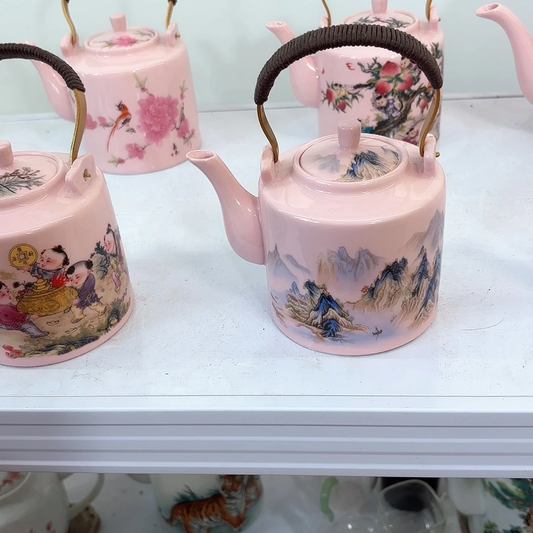 壶陶瓷千里江山图一斤提梁壶红稀稀