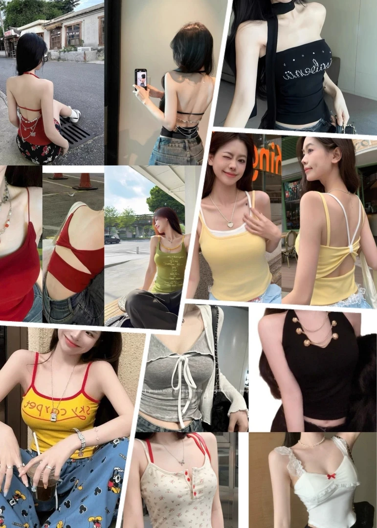 百搭通勤修身型吊带背心辣妹内搭短款无袖慵懒风