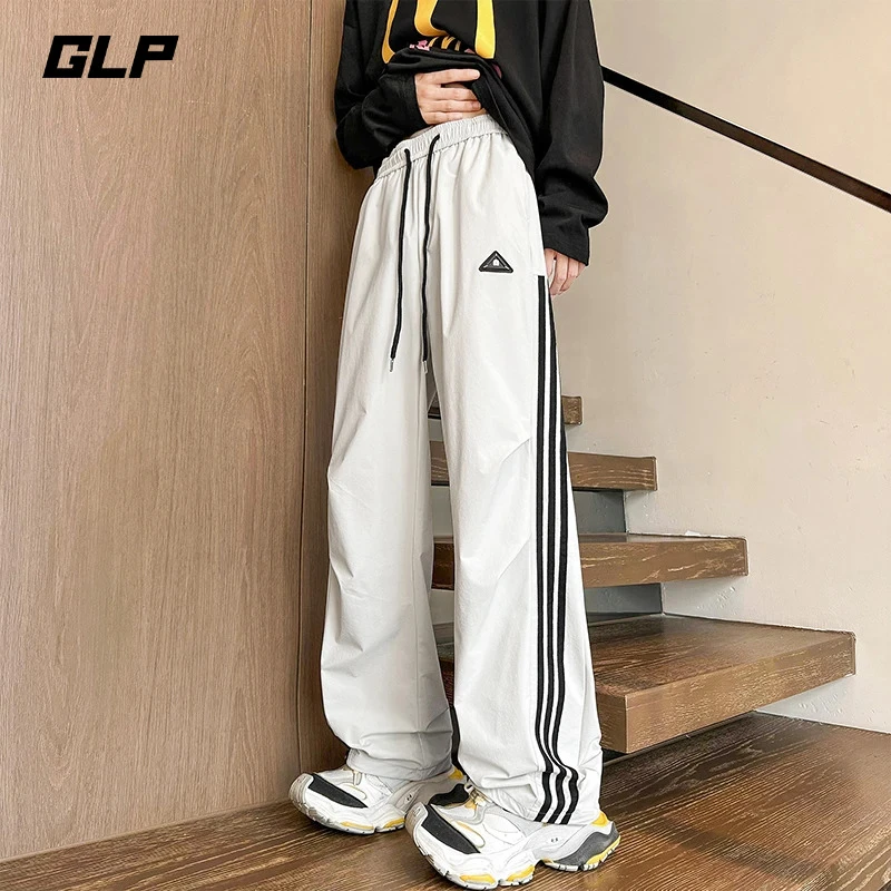 美式条纹冲锋裤子男女同款夏季潮牌大码防水宽松直筒轻奢痞帅男装