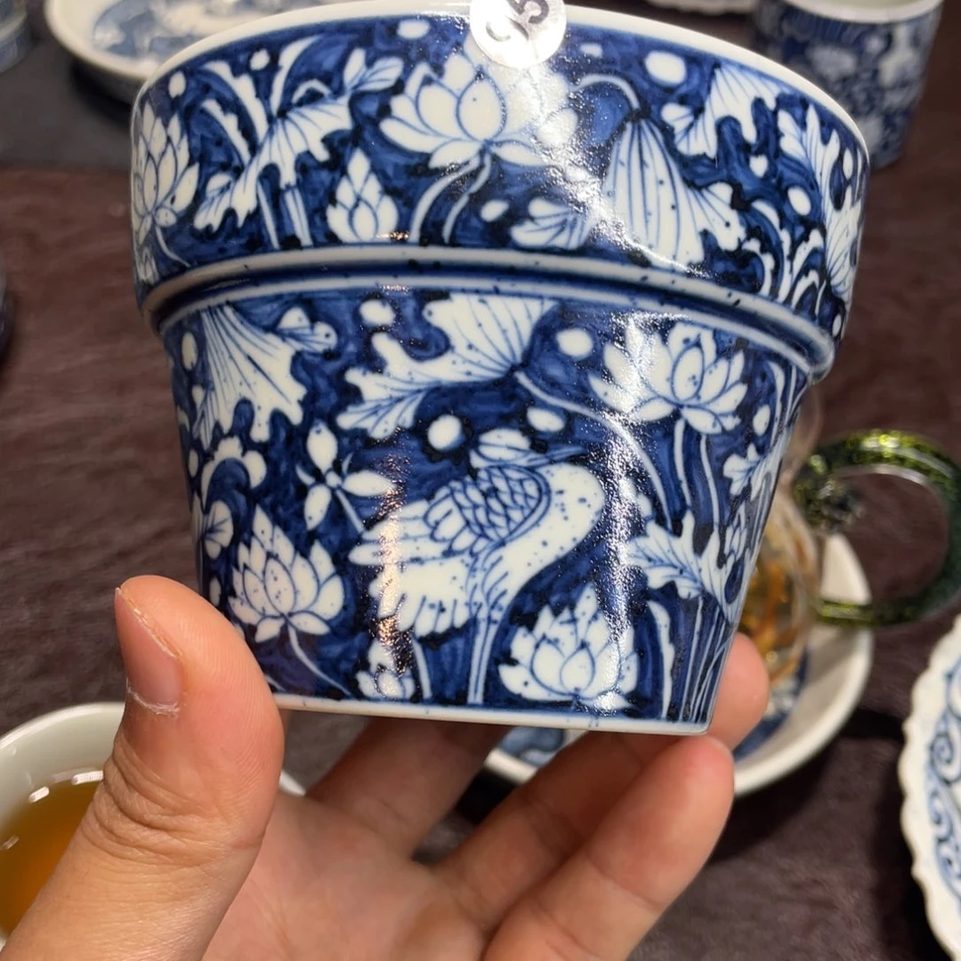 景德镇纯手工手绘撒蓝小水洗一鹭95