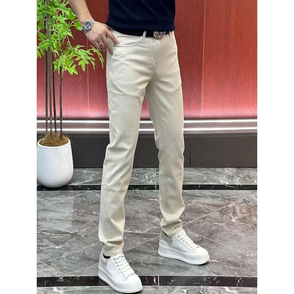 高品质欧货牛仔裤男春秋轻奢时尚纯色休闲裤百搭修身水洗直筒裤子