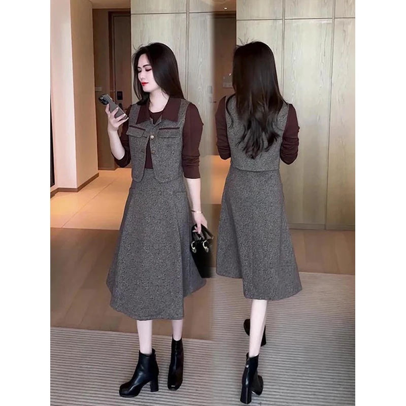 拉夏贝尔连衣裙春秋两件套2025新款时尚洋气减龄时髦女装裙子套装