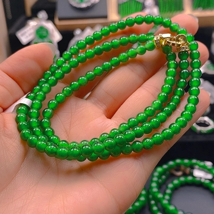 翡翠未镶嵌手链天然A货翡翠珠链卡5