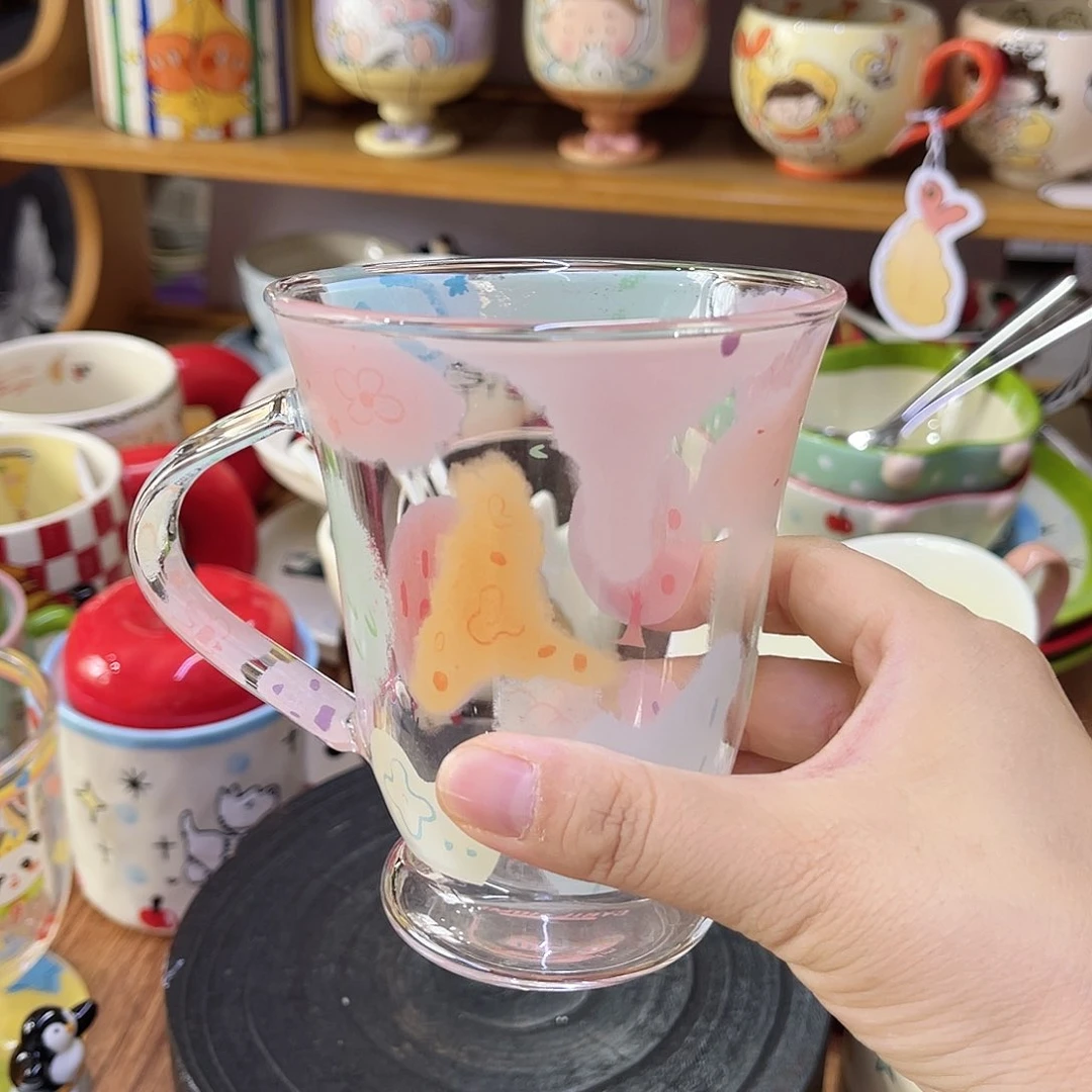 陶瓷手柄款高硼硅玻璃杯 粉色小 清仓原价41.8