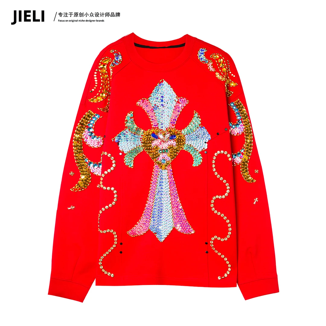 JIE LI/街力早秋原创小众设计休闲红色卫衣女Q7321