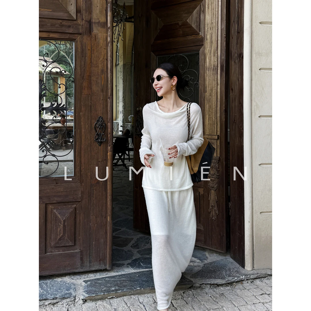 【LUMIEN 新品】“叠影拂纱”羊毛高级感清冷上衣半裙套装LX5IZS163